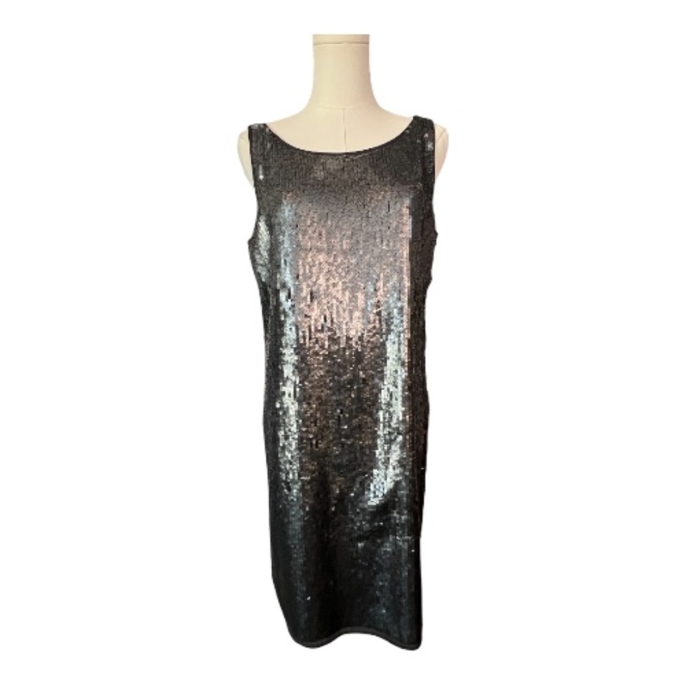 EUC Glint black & gray sequin sleeveless shift dress | size medium